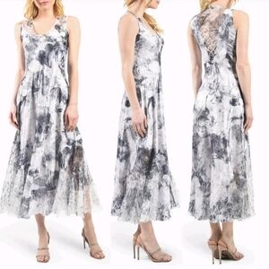 KOMAROV Satin Floral Lace Up Back Sleeveless Maxi Dress Size S
